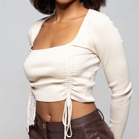 Long sleeve crop sweater with adjustable length